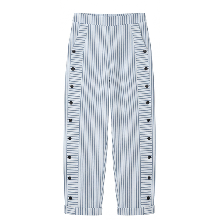 Coastlyn™ – Striped Cotton Pants with Button Trim