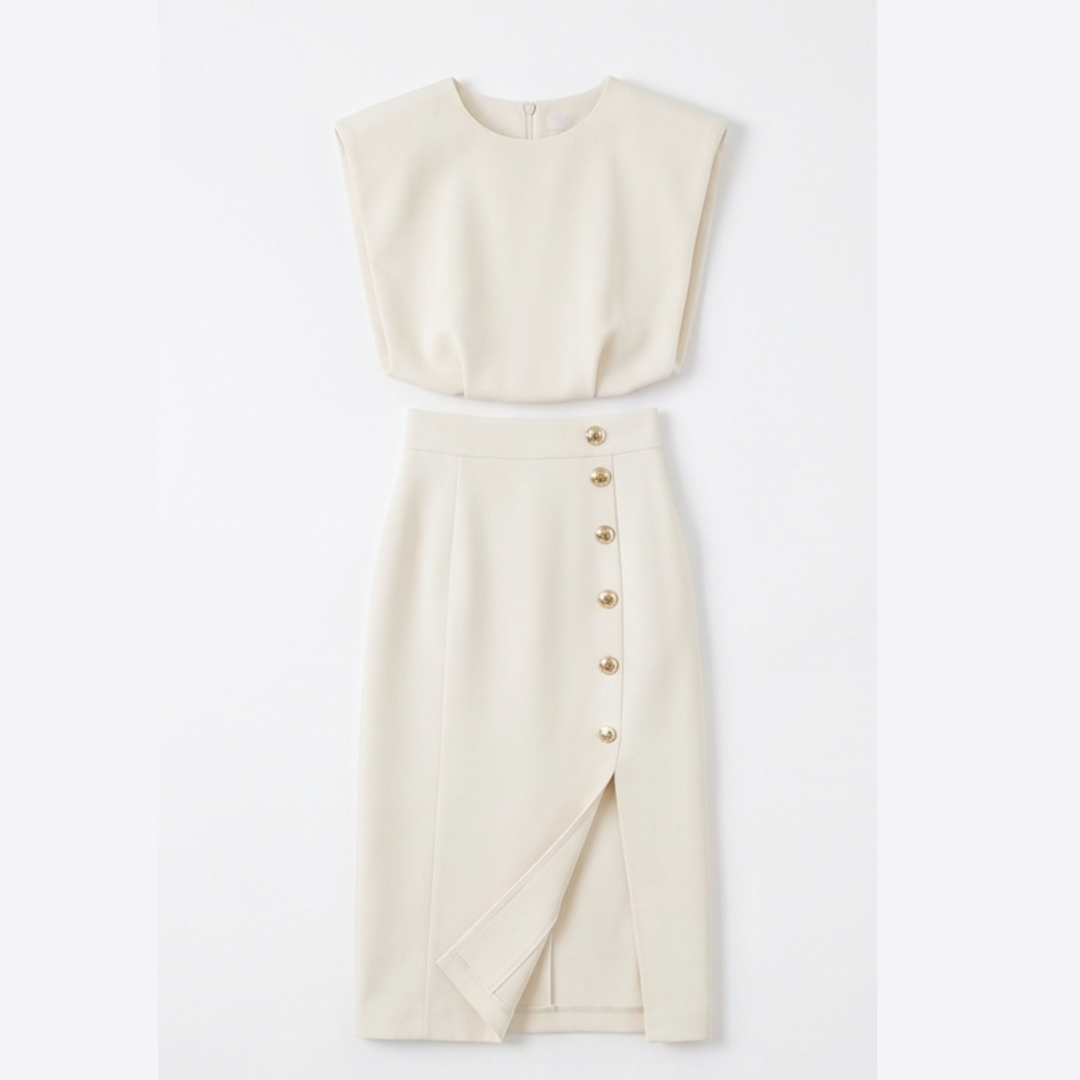 Velora™ Gold-Button Slit Midi Dress for Work and Evening
