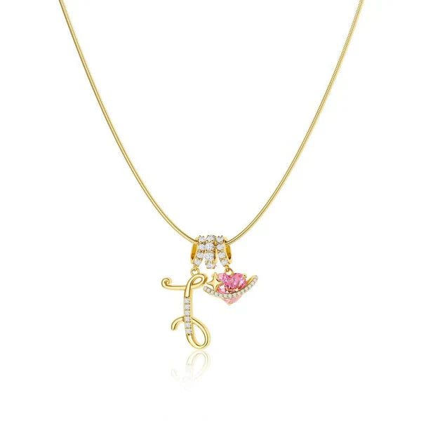 LUMARA™ - 3-Layer Initial Necklace with Pink Heart Zircon