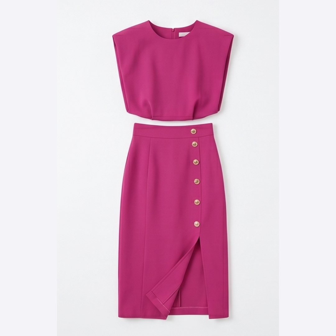 Velora™ Gold-Button Slit Midi Dress for Work and Evening