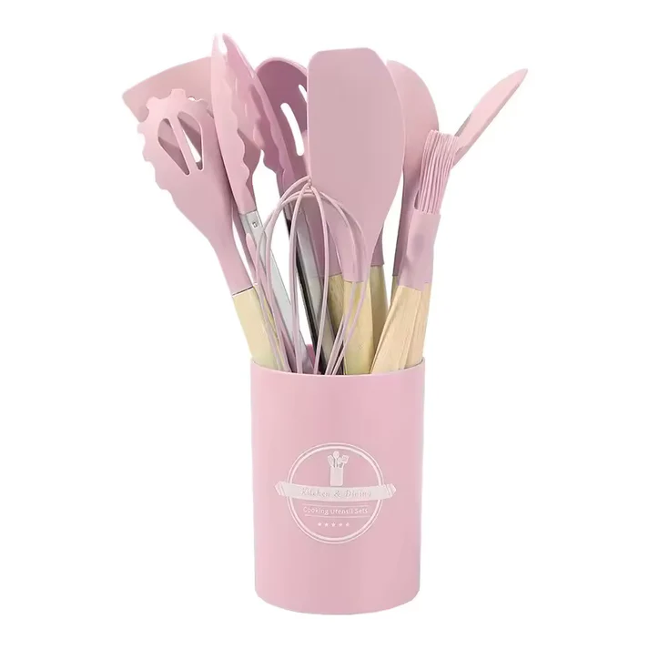 Culinara™ – 12 Piece Silicone Kitchen Set with Wooden Handles