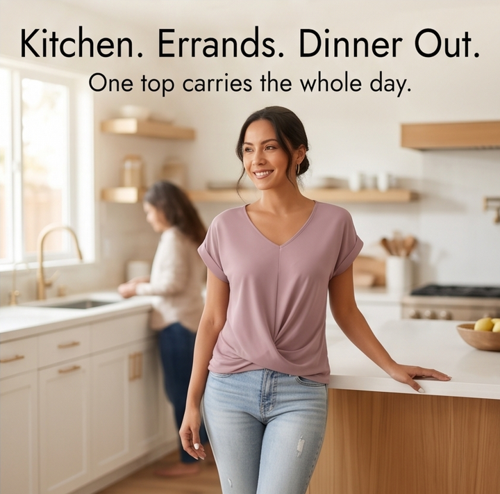 Veluna™ - Twist-Knot V-Neck Top for Effortless Everyday Style