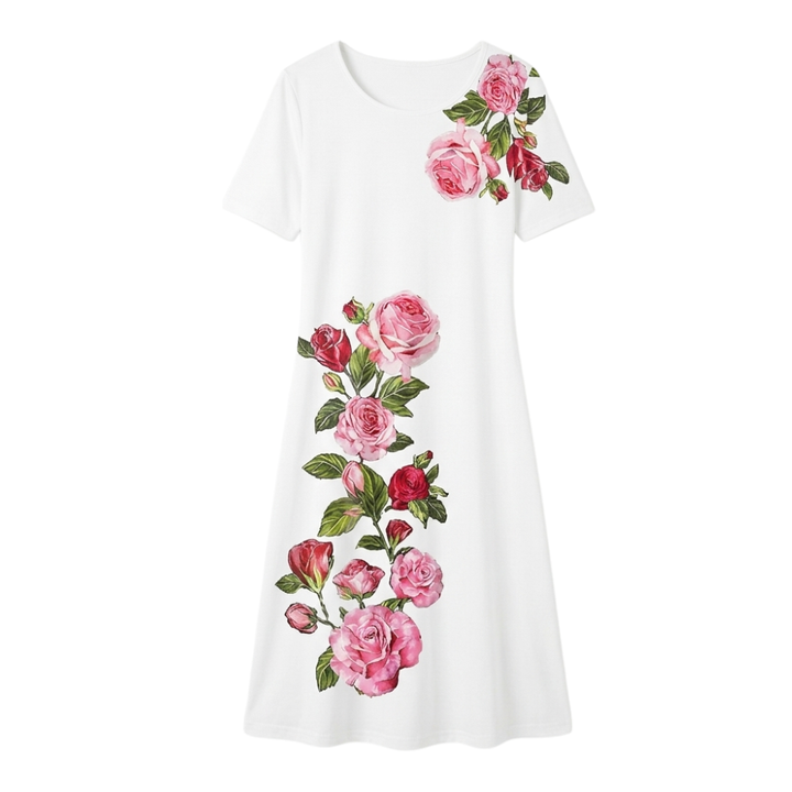 Rosalia™ – Elegant Rose Print A Line Dress