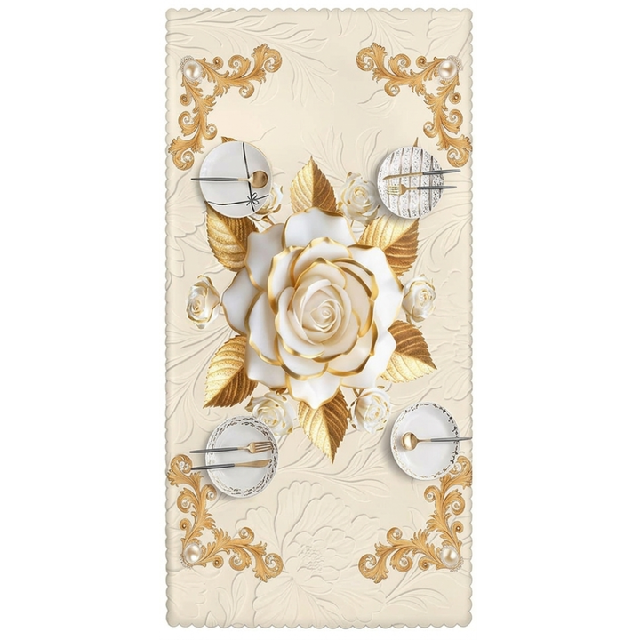 Rosalina™ – Embossed Gold Rose Waterproof Tablecloth