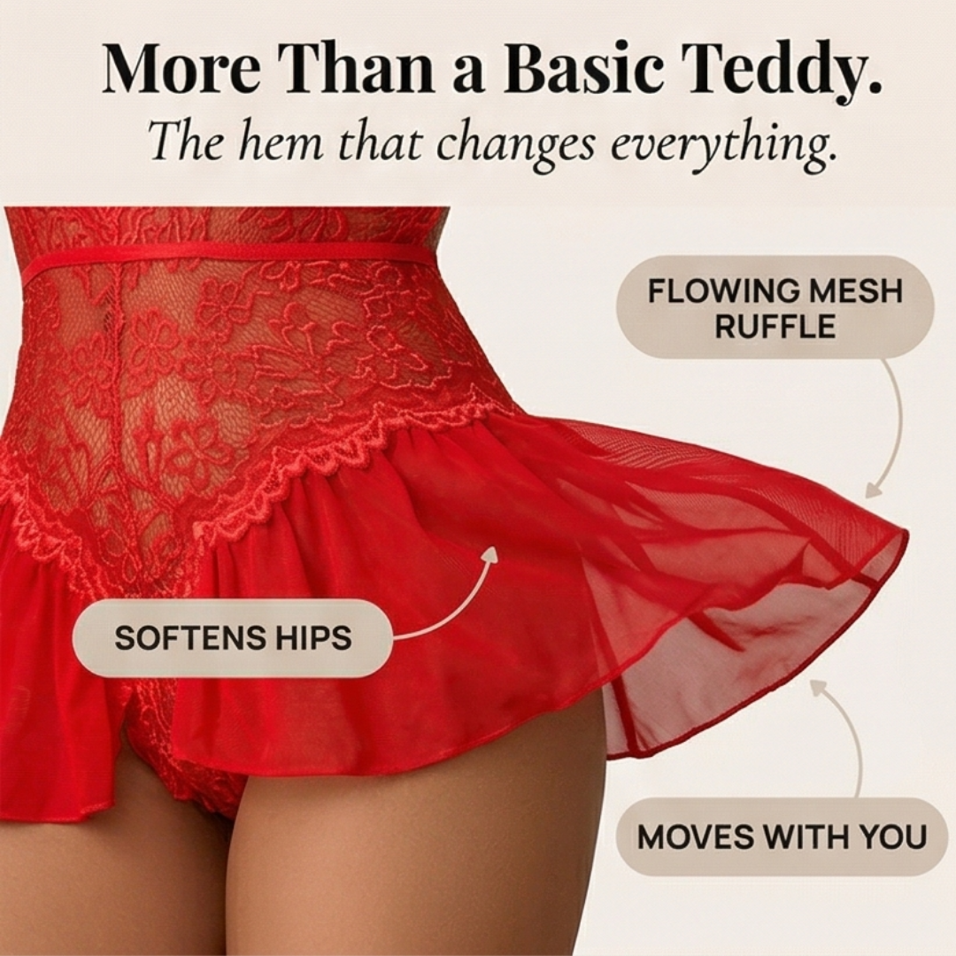 Velara™ – Floral Lace Teddy with Ruffle Hem