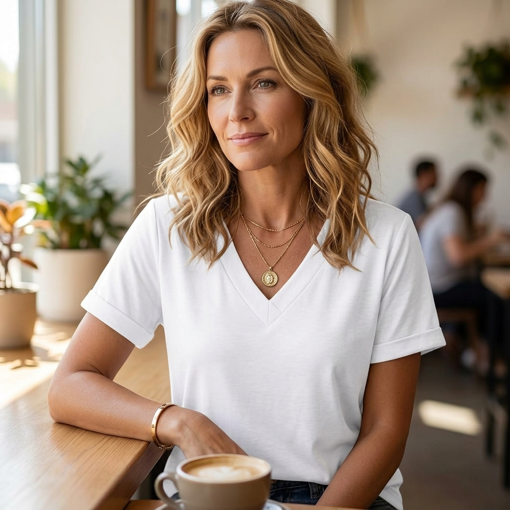 Lunavia™ – Soft V-Neck Tee with Rolled Cuffs