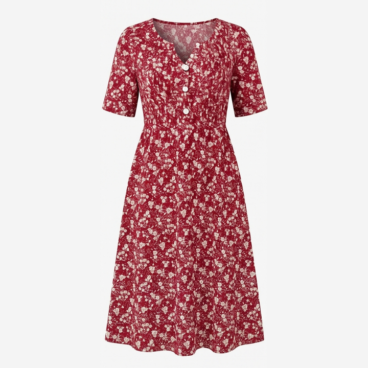Soléra™ Floral V-Neck Midi Dress with Pockets