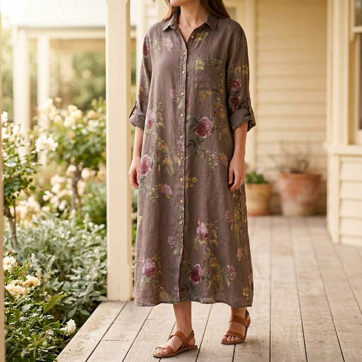 Rosalie™ – Floral Cotton Linen Shirt Dress