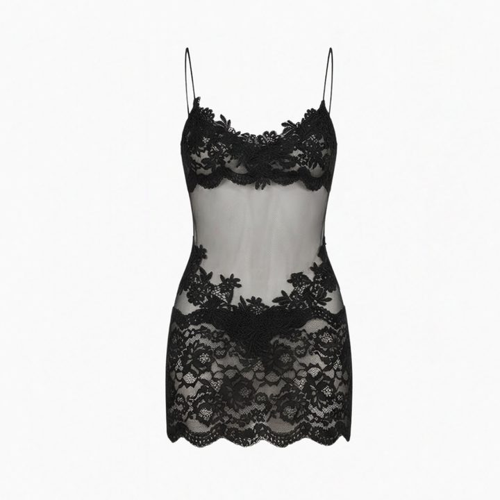 Veluria™ – Embroidered Lace Sheer Slip Dress
