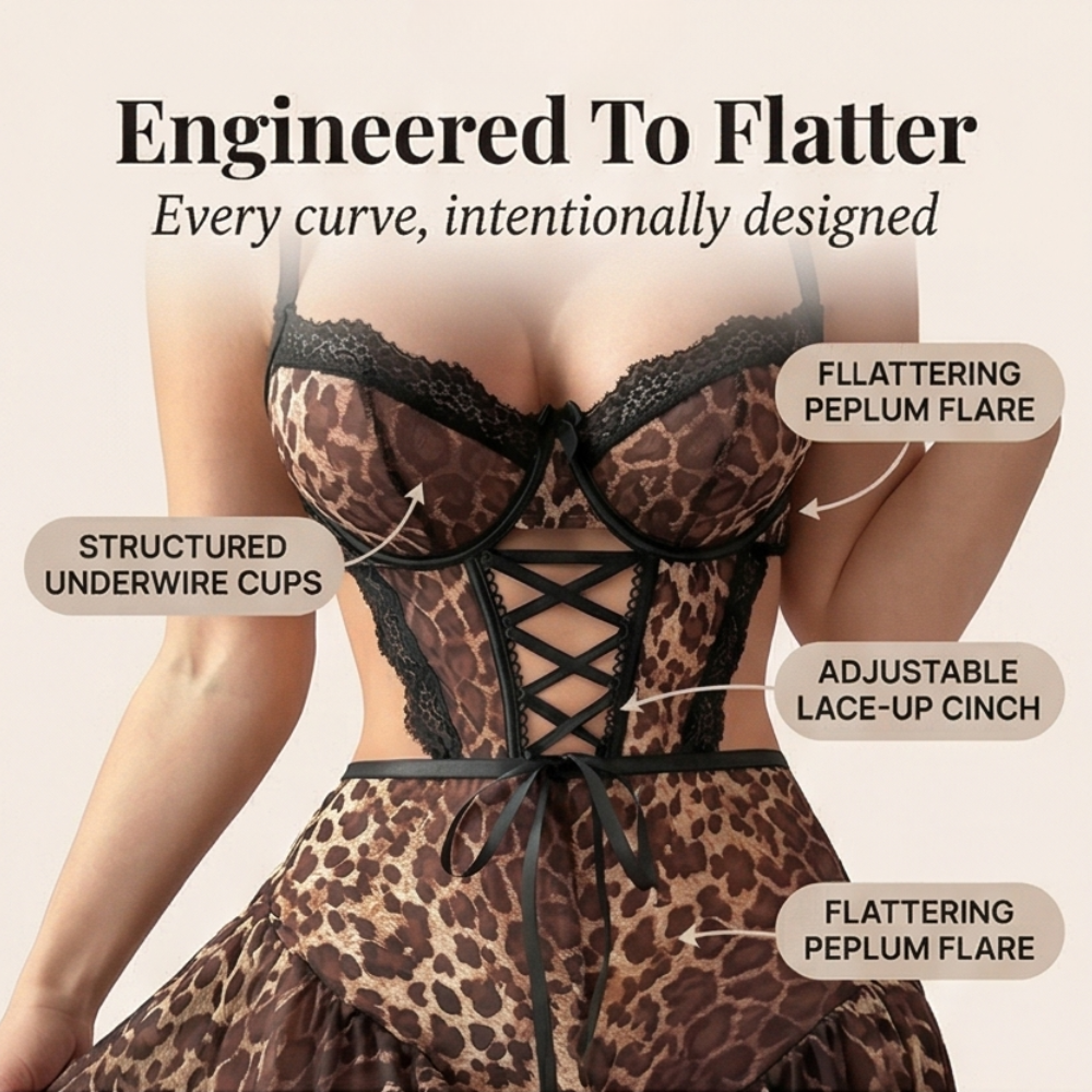 Nocturra™ – Lace Corset Nightgown Set with Fishnet Stockings