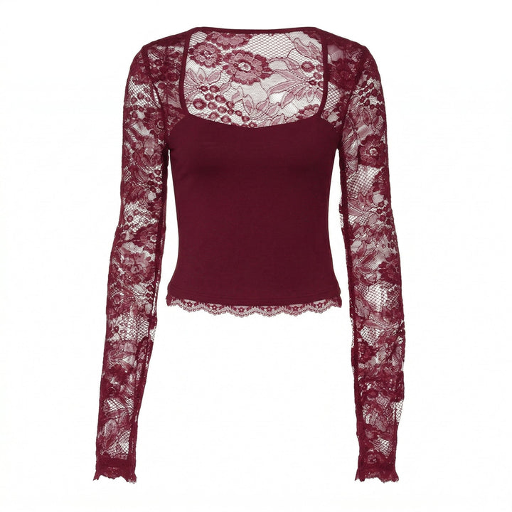 Lacelle™ – Sheer Floral Lace Sleeve Top