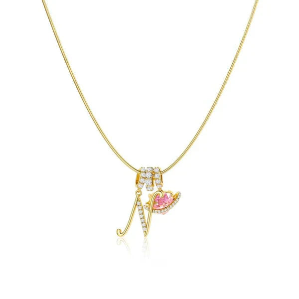 LUMARA™ - 3-Layer Initial Necklace with Pink Heart Zircon