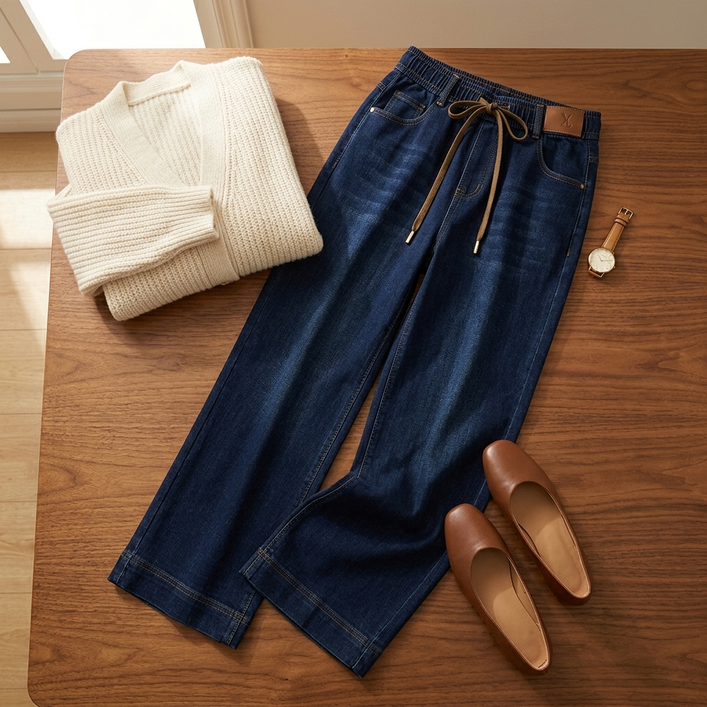 Velora™ – Drawstring Wide-Leg Comfort Jeans