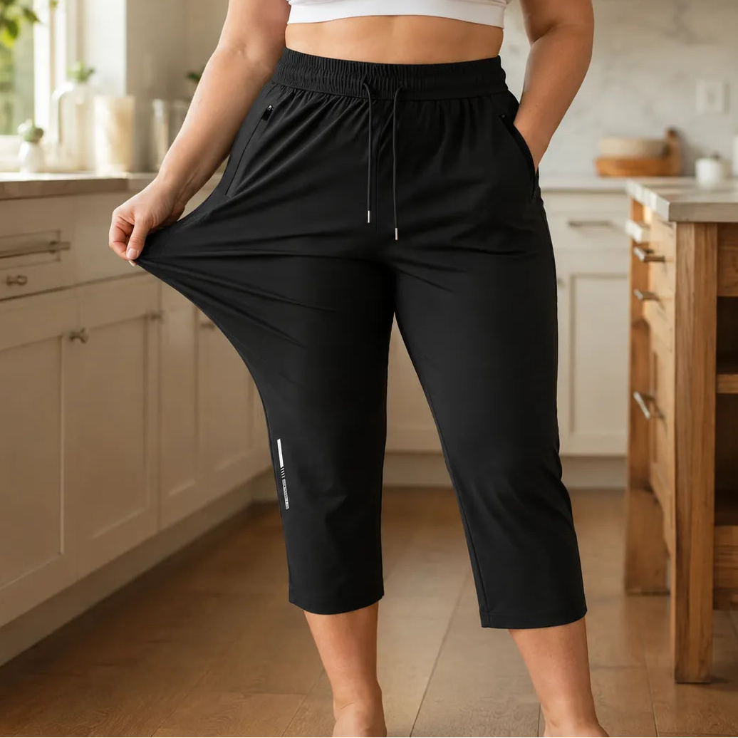 Movella – Stretchy Capri Pants with Zip Pocket for Women