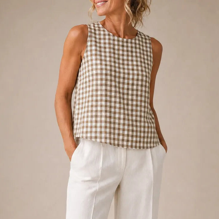 Linelle – Sleeveless Gingham Shell Top for Women, Boxy A-Line Summer Blouse