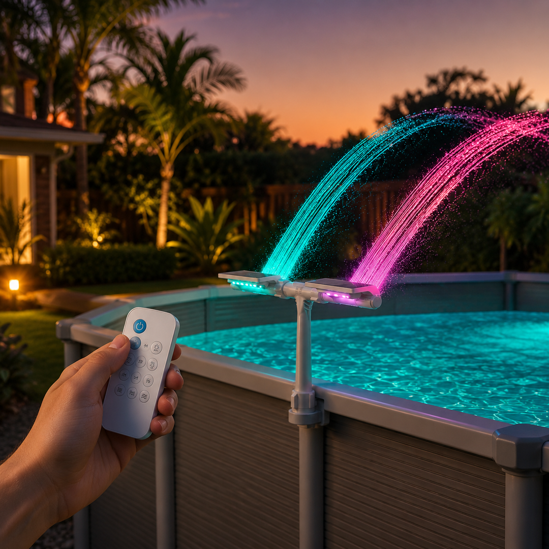 Lumiflow™ – Solar Pool Fountain with RGB Color Lights and Dual Spray