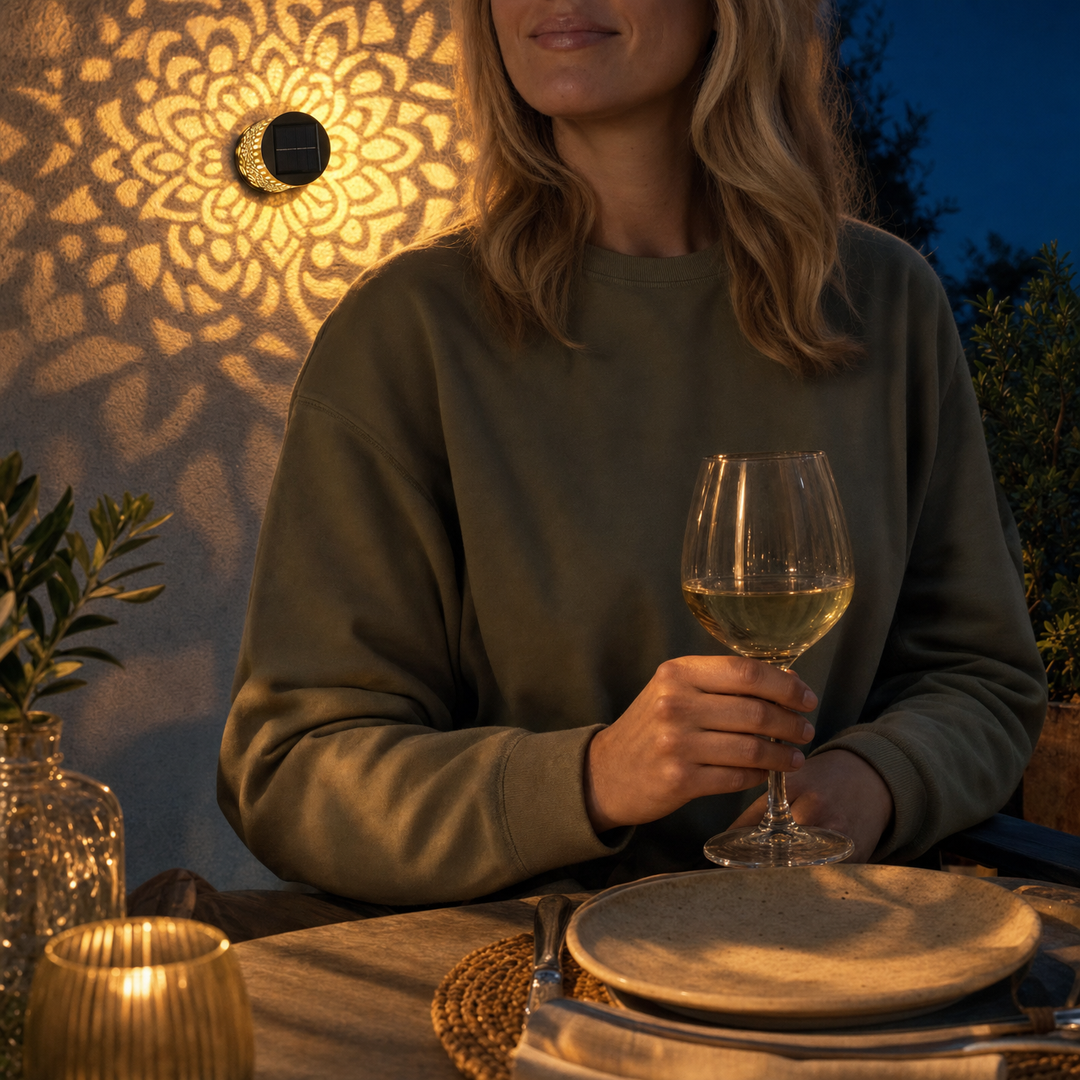 Veluna™ – Solar Mandala Projector Wall Light for Outdoor Garden Decor