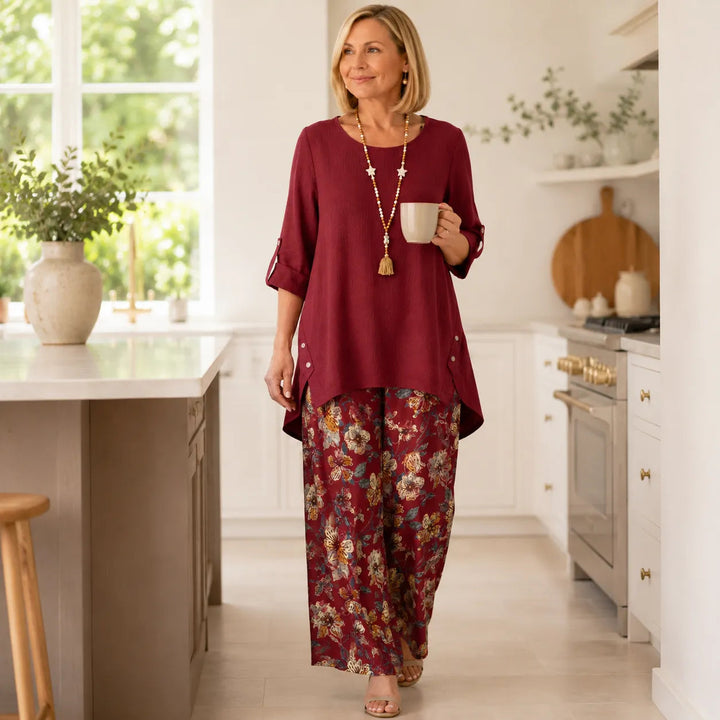 Solvea – Women's Draped High-Low Tunic & Wide-Leg Pants Set
