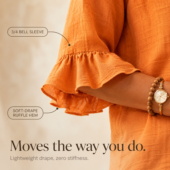 Laurelle™ – V-Neck Ruffle Sleeve Blouse with Wooden Buttons