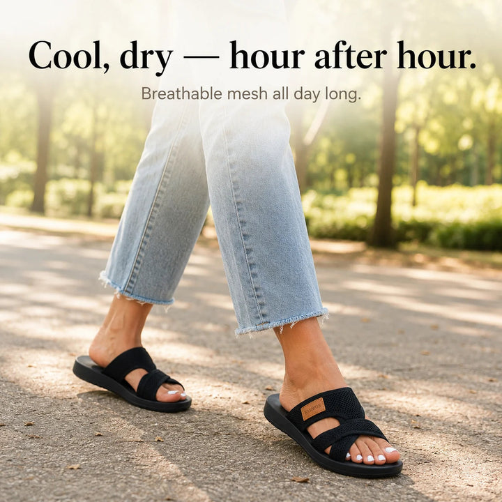 Breezely – Breathable Mesh Slide Sandals for Wide Feet, Open Toe Comfort