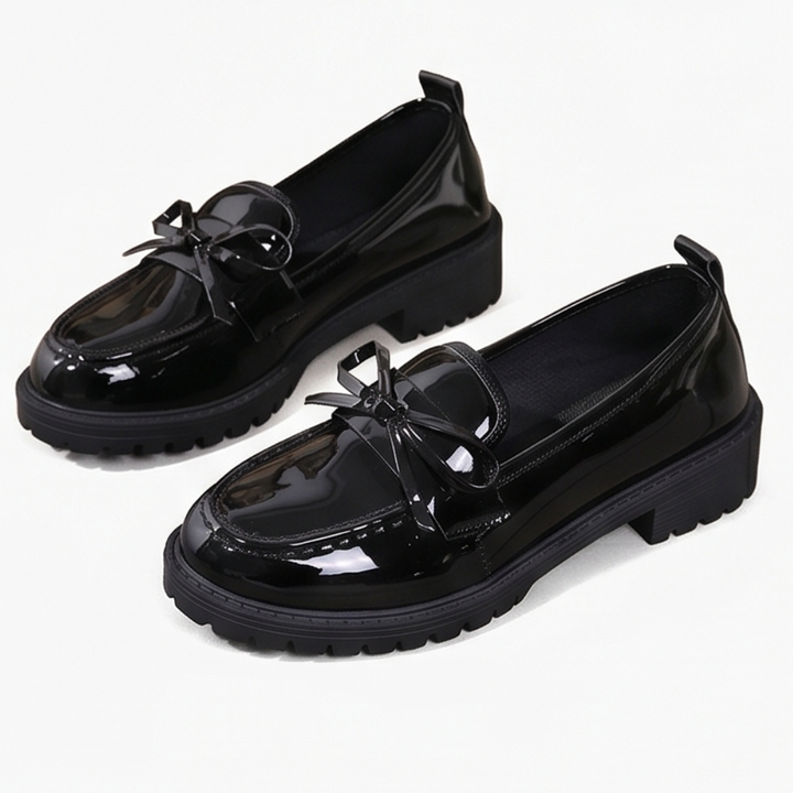 Bowella™ – Glossy Bow Loafers with Cushioned Platform