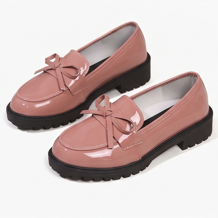 Bowella™ – Glossy Bow Loafers with Cushioned Platform