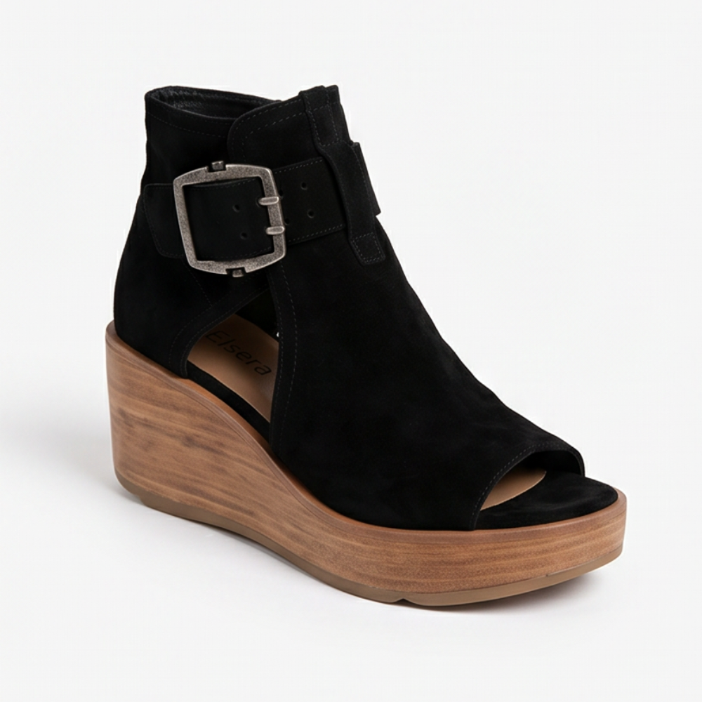 Elsera™ – Peep-Toe Platform Wedges with Buckle Detail
