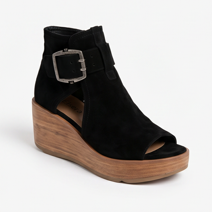 Elsera™ – Peep-Toe Platform Wedges with Buckle Detail