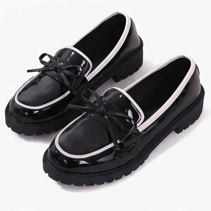 Bowella™ – Glossy Bow Loafers with Cushioned Platform