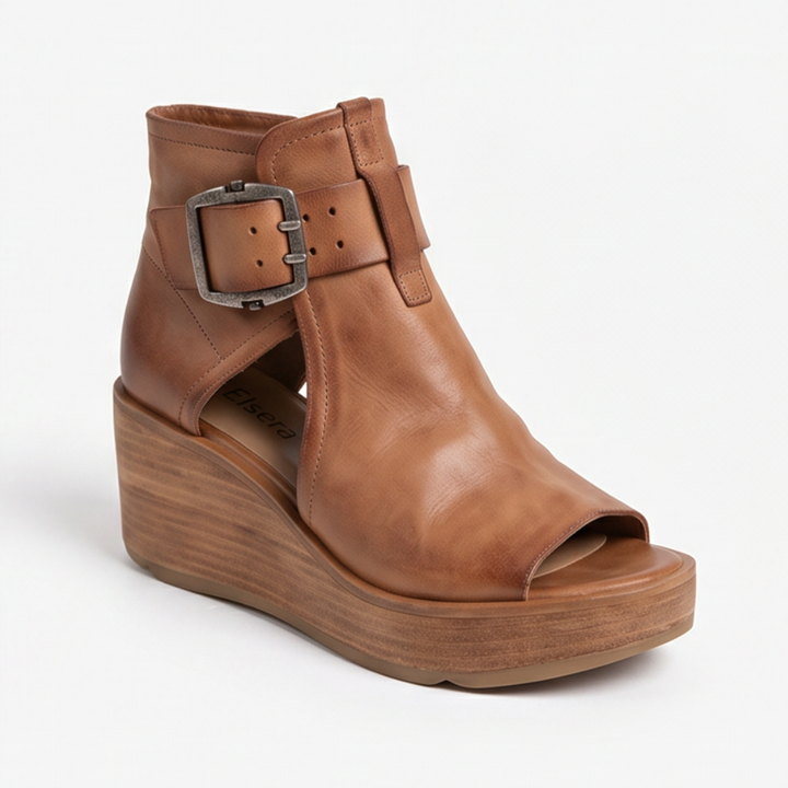 Elsera™ – Peep-Toe Platform Wedges with Buckle Detail