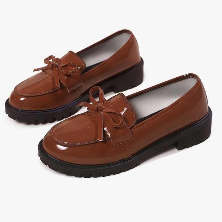 Bowella™ – Glossy Bow Loafers with Cushioned Platform