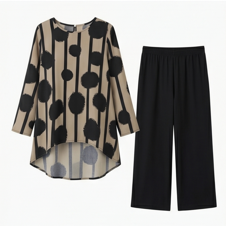 Vivelyn™ – Bold Print High-Low Tunic & Wide-Leg Pants Set