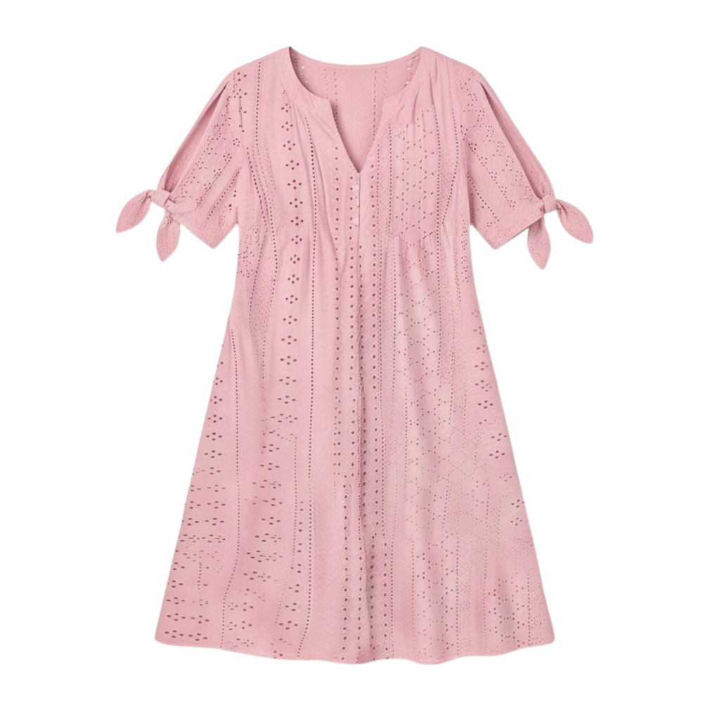 Florenza™ – Eyelet Midi Dress with Tie-Bow Sleeves
