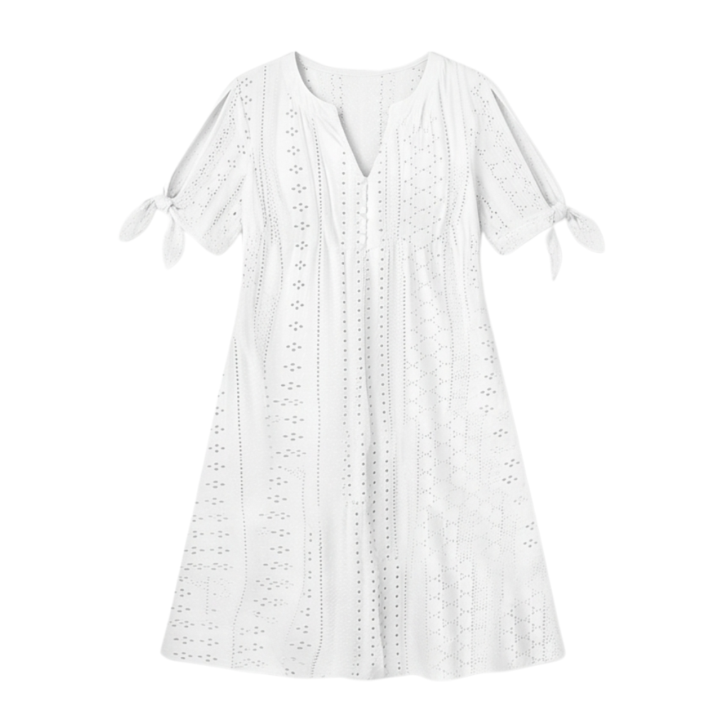 Florenza™ – Eyelet Midi Dress with Tie-Bow Sleeves