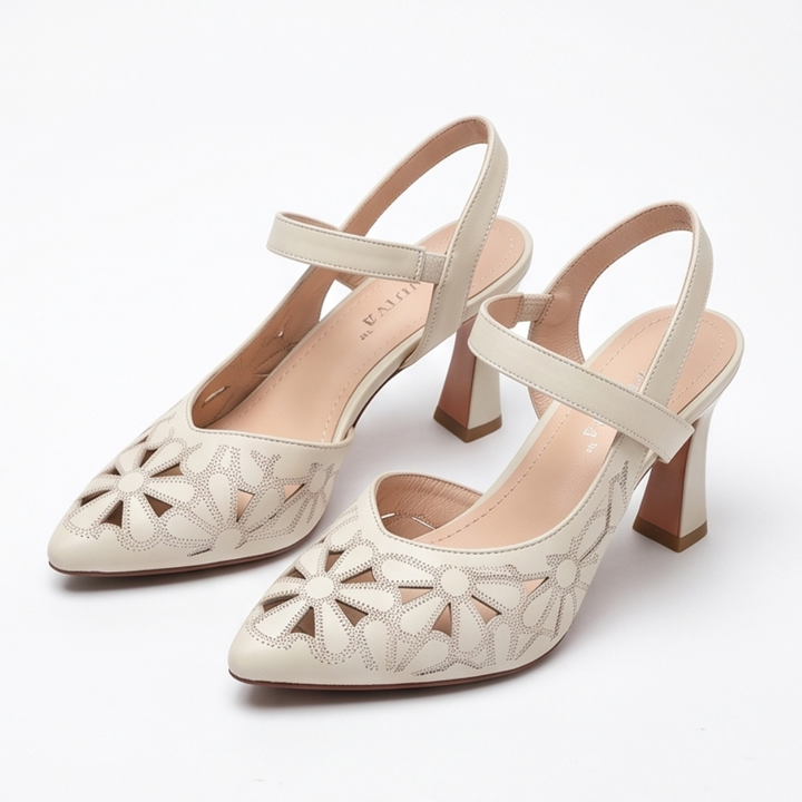 Floriva™ - Floral Cut-Out Pointed-Toe Slingback Heels