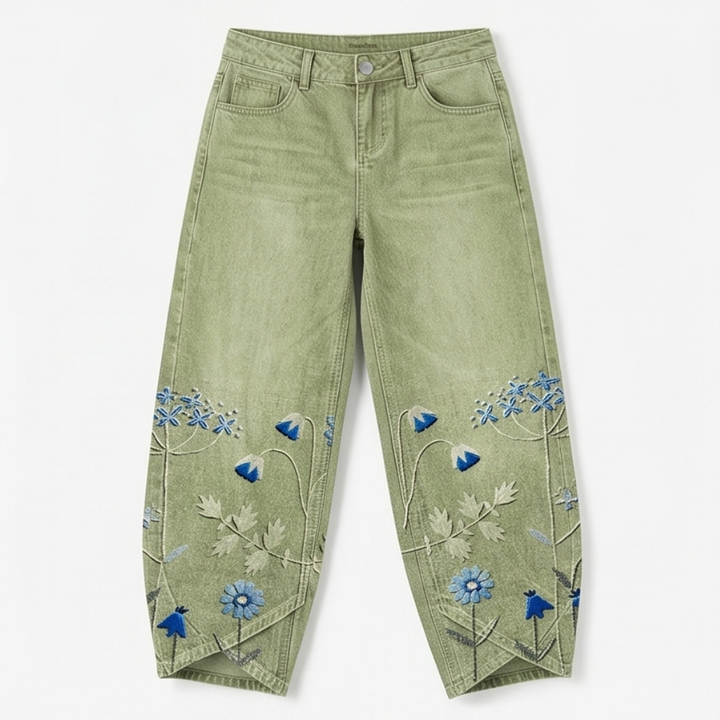 Bloomara™ – Embroidered Wide-Leg Jeans with Tulip Hem