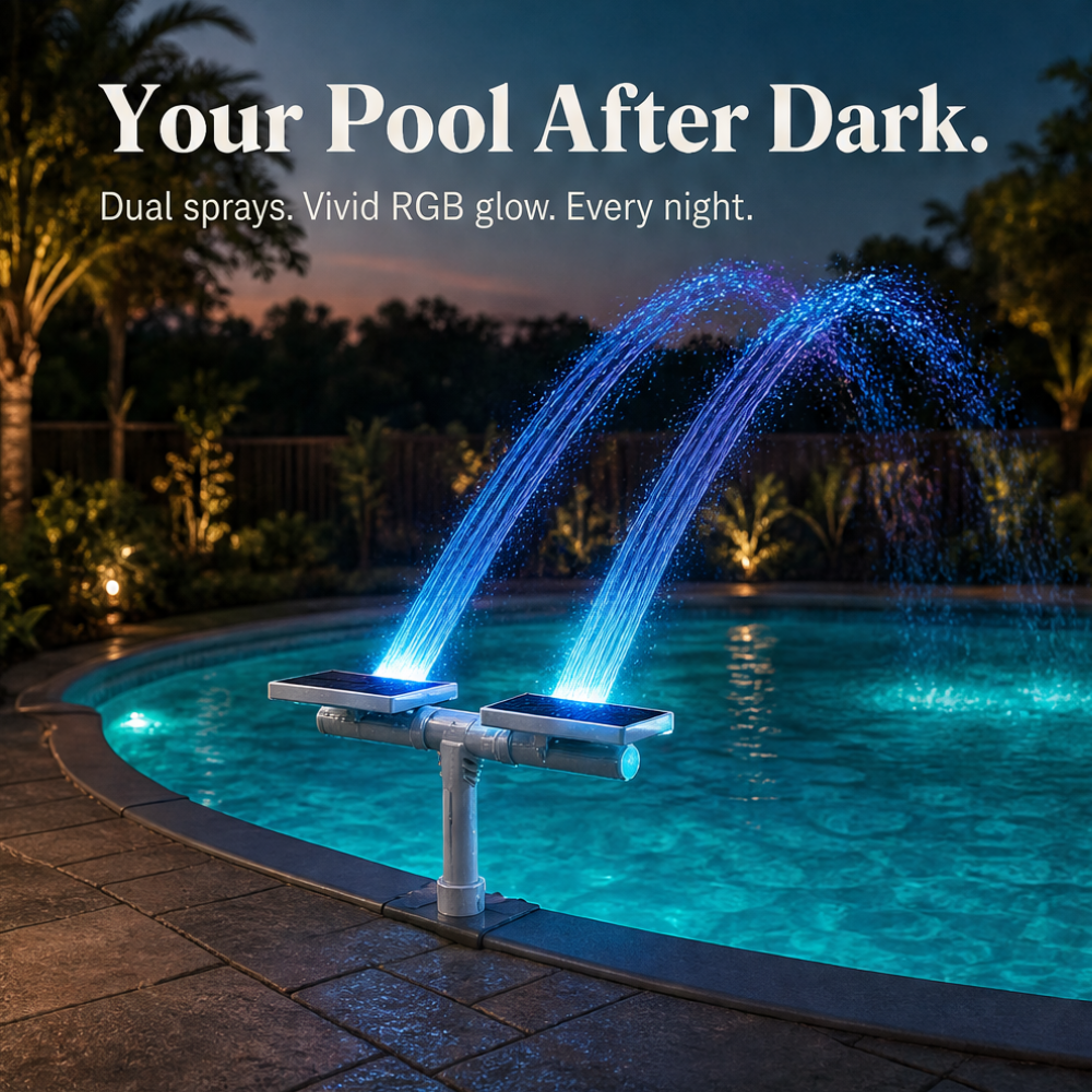Lumiflow™ – Solar Pool Fountain with RGB Color Lights and Dual Spray