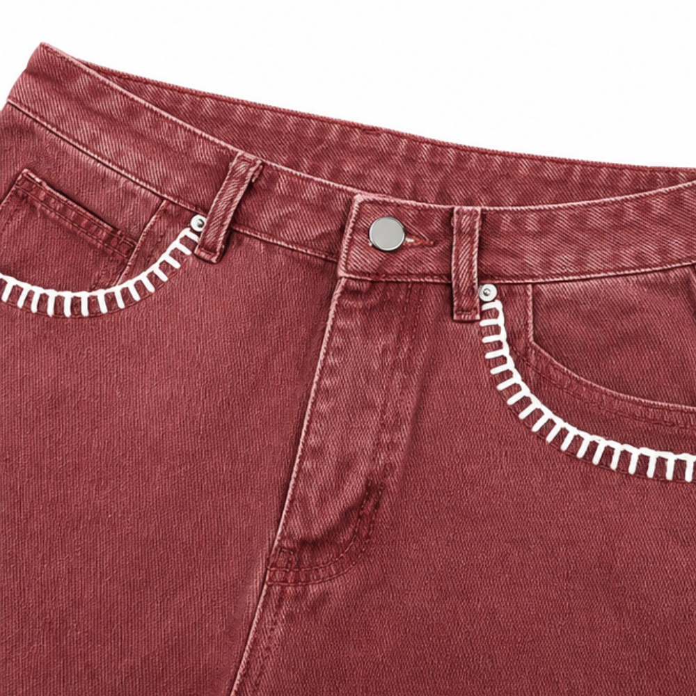 Virella™ – Whipstitch Barrel Leg Jeans for Women, Mid Rise Curved Pants