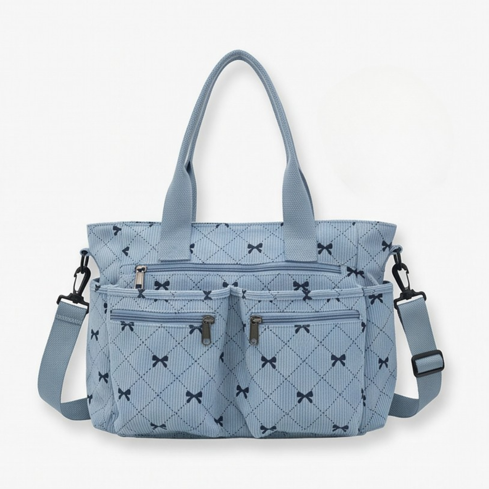 Bowette™ - Corduroy Bow-Print Tote with Laptop Pocket
