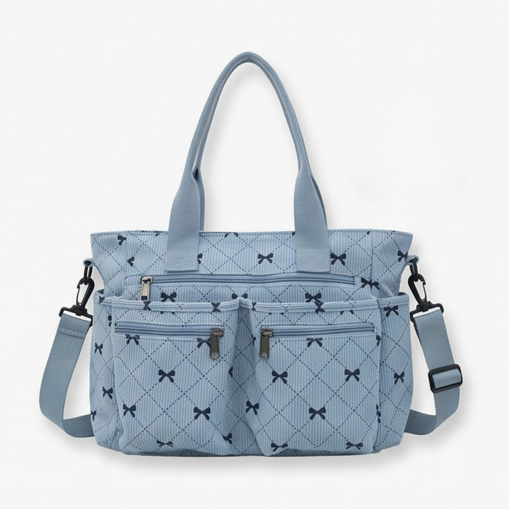 Bowette™ - Corduroy Bow-Print Tote with Laptop Pocket