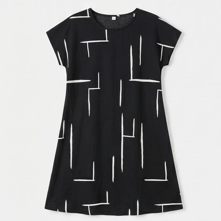 Elunara™ – Pocketed Dolman Dress with Abstract Print