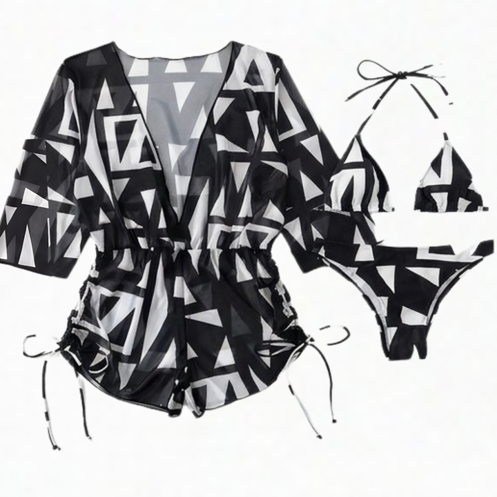 Lunavera™ – Tropical 3-Piece Swim Set with Kimono Cover