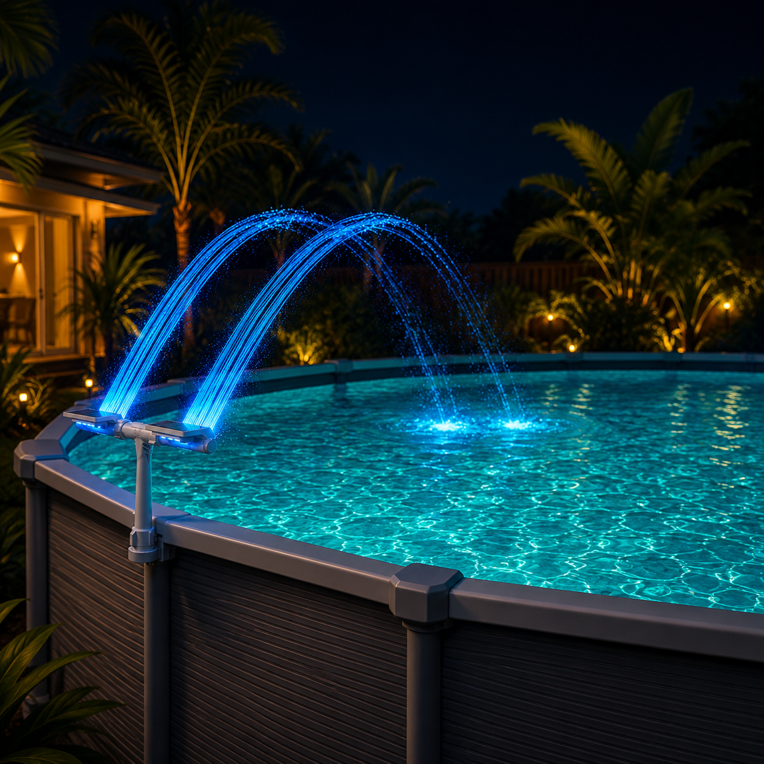 Lumiflow™ – Solar Pool Fountain with RGB Color Lights and Dual Spray