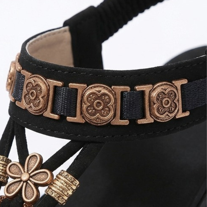 Soluna™ – Boho Flat Sandals with Gold Floral Charms