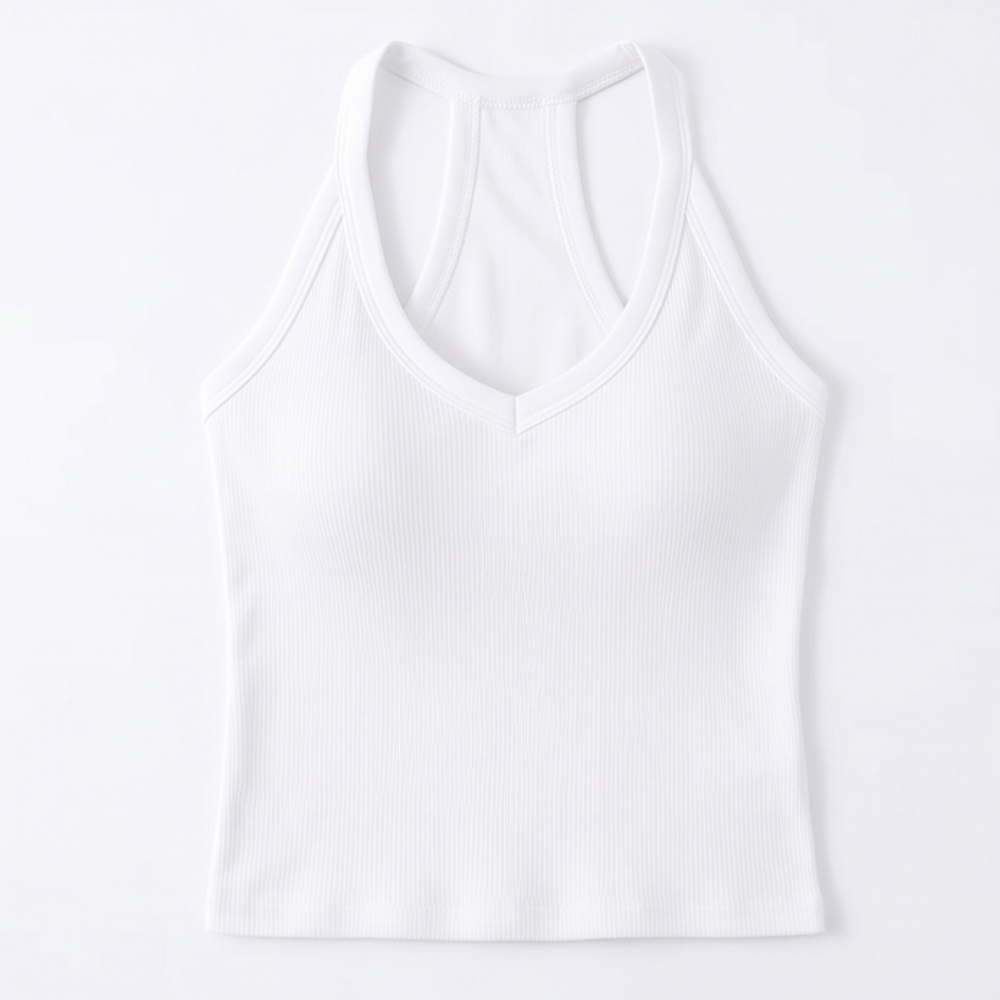 Lunella™ Ribbed V-Neck Tank with Built-In Bra