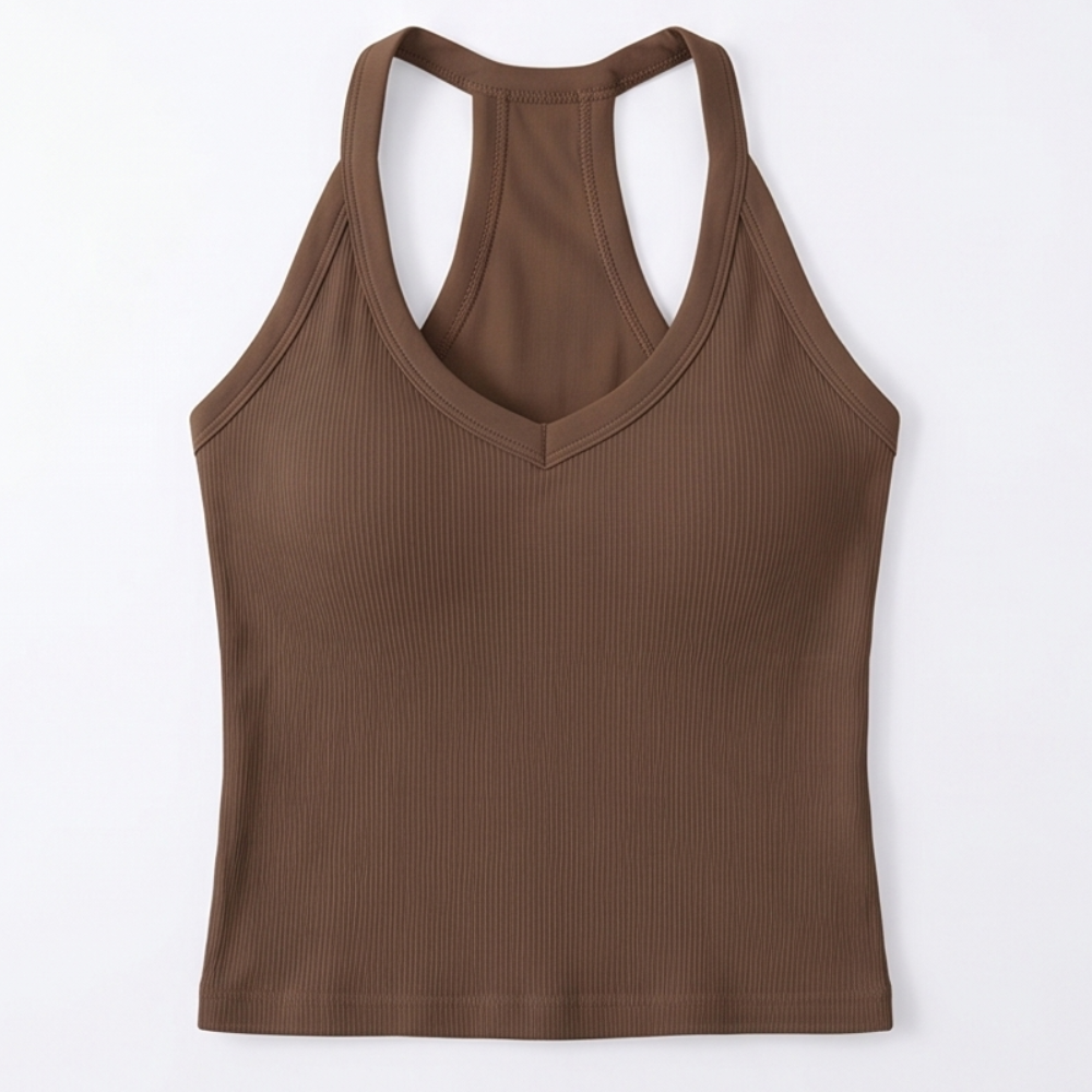 Lunella™ Ribbed V-Neck Tank with Built-In Bra