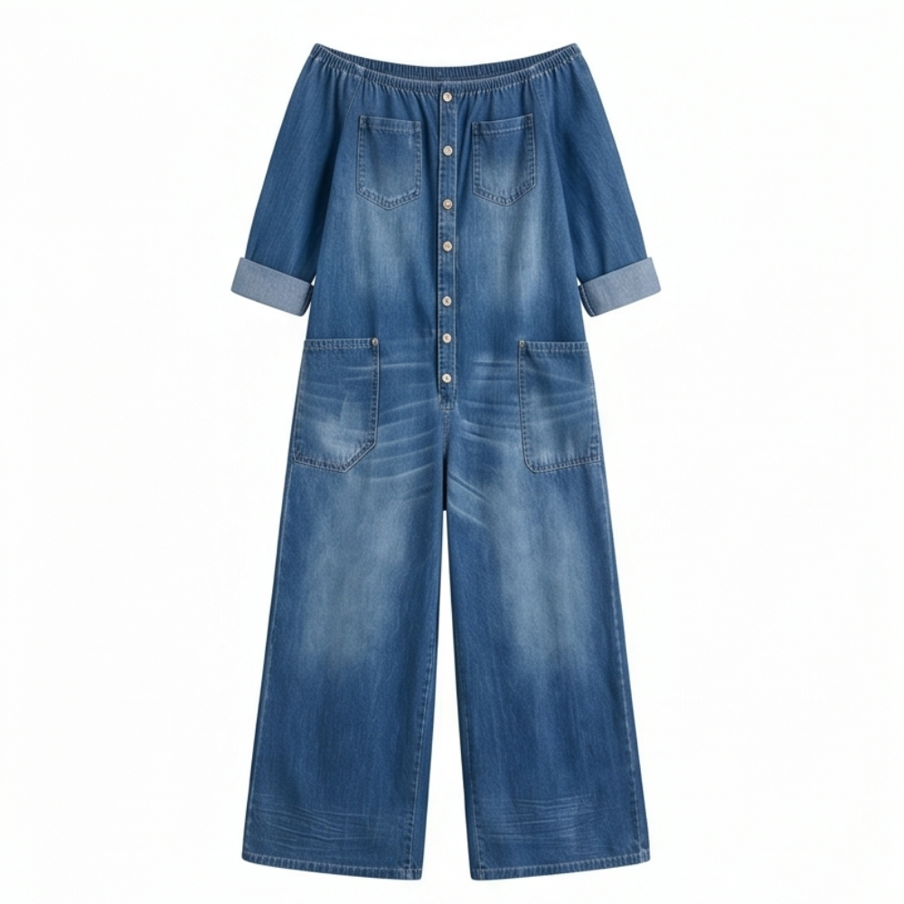 Soluna™ Off-Shoulder Wide Leg Denim Jumpsuit
