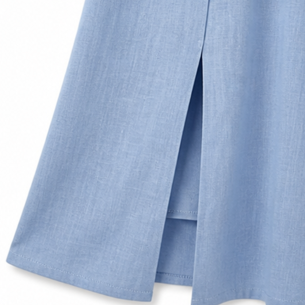 Lunavia™ – Cotton-Linen Asymmetric Button Midi Dress