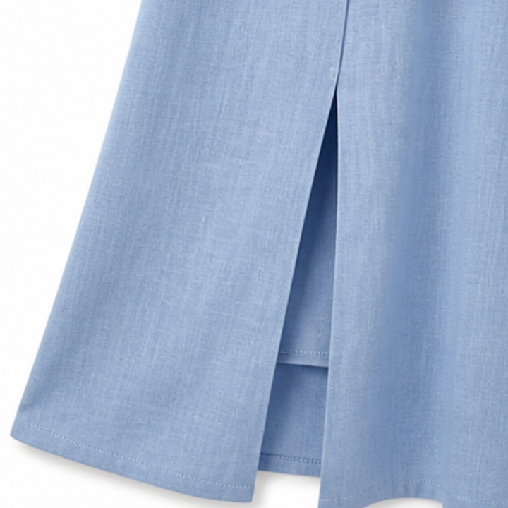 Lunavia™ – Cotton-Linen Asymmetric Button Midi Dress