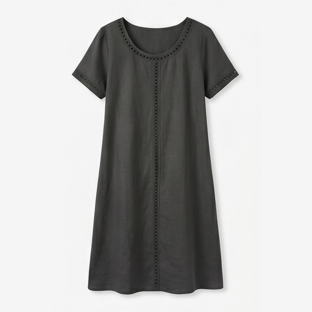 Lunavia™ Eyelet Trim Linen Midi Dress for Effortless Summer Style